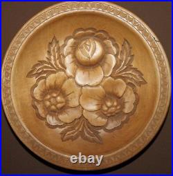 1995 Hand carving folk floral turned wood wall hanging plate