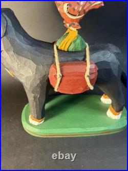 1997 Hand Carved and Painted Wood Folk Art Dog & Chicken By 7 Jonathan Bastian