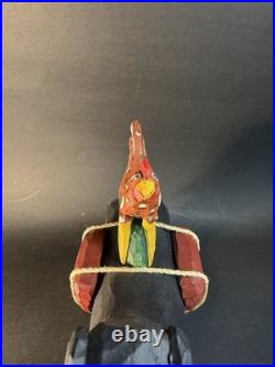 1997 Hand Carved and Painted Wood Folk Art Dog & Chicken By 7 Jonathan Bastian