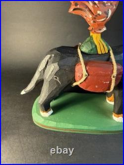 1997 Hand Carved and Painted Wood Folk Art Dog & Chicken By 7 Jonathan Bastian