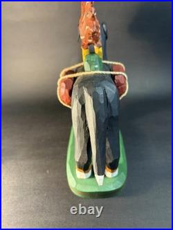 1997 Hand Carved and Painted Wood Folk Art Dog & Chicken By 7 Jonathan Bastian
