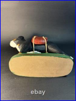 1997 Hand Carved and Painted Wood Folk Art Dog & Chicken By 7 Jonathan Bastian
