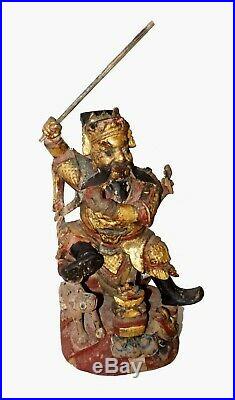 19C Chinese Wood Carved Deity or Seated Marshall Figure Sculpture (RgR)