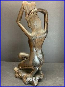 19th C. Nude Girl Statue Sculpture Abstract Hand Carved Hardwood Mas Bali Art