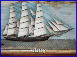 19th c American, Ship Diorama, Nautical Wood Carving, 19 x 35