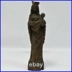 19th century old sculpture Madonna and Child, carved wood, height 18,5 in