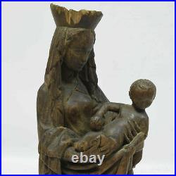 19th century old sculpture Madonna and Child, carved wood, height 18,5 in