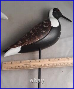 2-Hand Carved Black Bellied Plover Shorebird Decoy Signed P. Collins