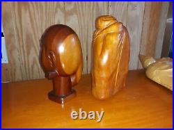 2 Old or Antique Asian Balinese Female Wood Carvings Mid Century Modern