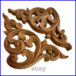 2 Pcs Wood Carved Teak Wood Panel Flower Vintage Thai Wall Art Home Decor Gift