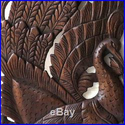 2 Peacock Spread Tail Wood Carving Home Wall Panel Mural Decor Art Statue gtahy