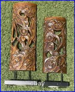 2 RARE VTG Wood Art Abstract Organic Sculptures Hand-Carved Mid-Century Modern