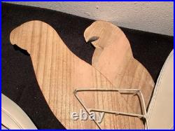 2 Red Parrots Hand Carved In Hibiscus Tree Wood & Metal 40 X 30 X 4 Rare