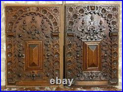 2 Rosette flower scroll round carving panel Antique french architectural salvage