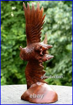 20 Large Hand Carved Soaring Fly Wooden Owl Statue Sculpture Figurine Decor Art
