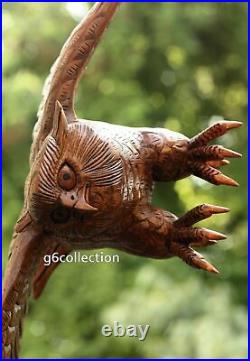20 Large Hand Carved Soaring Fly Wooden Owl Statue Sculpture Figurine Decor Art