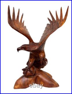 20 Tall Hand Carved Mahogany Wood American Eagle Sculpture Indian Cowboy Horse