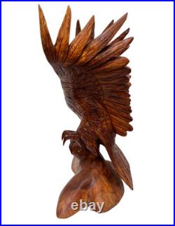 20 Tall Hand Carved Mahogany Wood American Eagle Sculpture Indian Cowboy Horse