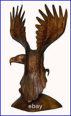 20 Tall Hand Carved Mahogany Wood American Eagle Sculpture Indian Cowboy Horse