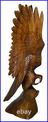 20 Tall Hand Carved Mahogany Wood American Eagle Sculpture Indian Cowboy Horse