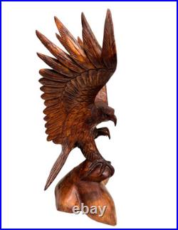 20 Tall Hand Carved Mahogany Wood American Eagle Sculpture Indian Cowboy Horse