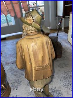 20 Vintage Wood Carving Figure Hand Carved Folk Art Man with Pipe & Hat Rare