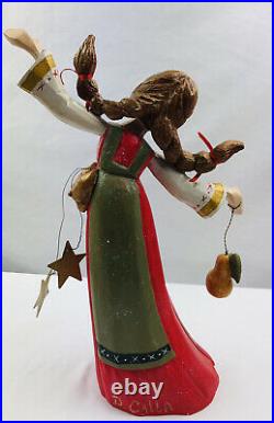 2000 House Of Hatten- D Calla-Wood Carving -Girl -Pigtails/Pear/Stars-14.5