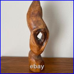 21.5 Hand Carved Wood Sculpture Folk Art Mid Century Modern Abstract Figurative
