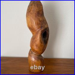 21.5 Hand Carved Wood Sculpture Folk Art Mid Century Modern Abstract Figurative
