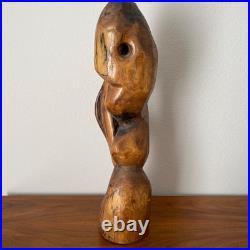 21.5 Hand Carved Wood Sculpture Folk Art Mid Century Modern Abstract Figurative