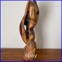 21.5 Hand Carved Wood Sculpture Folk Art Mid Century Modern Abstract Figurative
