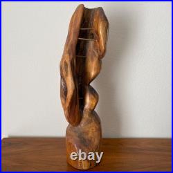 21.5 Hand Carved Wood Sculpture Folk Art Mid Century Modern Abstract Figurative
