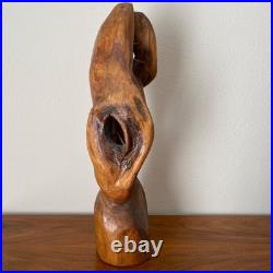 21.5 Hand Carved Wood Sculpture Folk Art Mid Century Modern Abstract Figurative