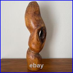 21.5 Hand Carved Wood Sculpture Folk Art Mid Century Modern Abstract Figurative