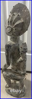 22 Hand Carved African Mother Child Wood Sculpture Tribal Style Figure Folk Art