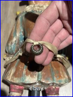 22 Sarreid Italy Victorian Carved Wood Brass Folk Art Sculpture Statue Vintage