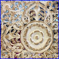 23.5 White Lotus Flower Teak Wood Hand Carved Home Decor Wall Panel Art 2 gtahy
