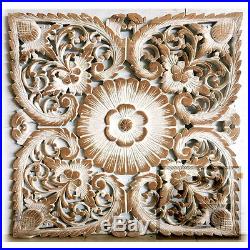 23.5 White Lotus Flower Teak Wood Hand Carved Home Decor Wall Panel Art 3 gtahy