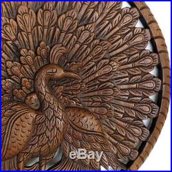 23.6 Peacocks Spread Tail Wood Carving Home Wall Panel Mural Decor Art FS gtahy