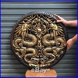 23Pair of Dragons Teak Wood Carved thick Handicraft Art Collectibles Wall Decor
