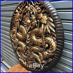 23Pair of Dragons Teak Wood Carved thick Handicraft Art Collectibles Wall Decor