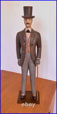 24 Sarreid Italy Victorian Carved Wood Brass Folk Art Sculpture Statue Vtg Mcm