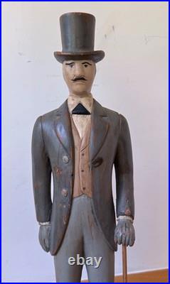24 Sarreid Italy Victorian Carved Wood Brass Folk Art Sculpture Statue Vtg Mcm