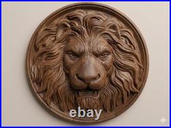 24Hand-Carved Wooden Art Wall Ornament Sculpture Lion 3D Design Wall Decor Gift