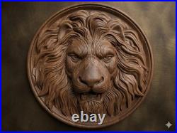 24Hand-Carved Wooden Art Wall Ornament Sculpture Lion 3D Design Wall Decor Gift