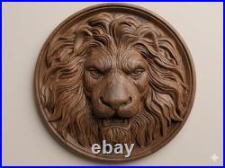 24Hand-Carved Wooden Art Wall Ornament Sculpture Lion 3D Design Wall Decor Gift