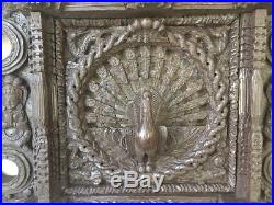 26x17 Carved Wood Wall Art Nepal Window Wooden Sculpture Peacock Large Decor