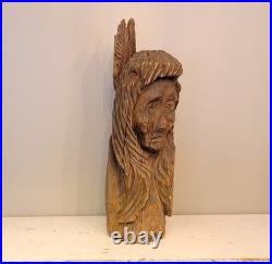 27in Lifesize Bust Native American Indian Wooden Statue Hand Carved Solid Wood