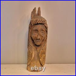 27in Lifesize Bust Native American Indian Wooden Statue Hand Carved Solid Wood