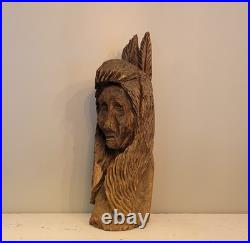 27in Lifesize Bust Native American Indian Wooden Statue Hand Carved Solid Wood